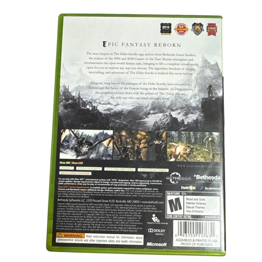 The Elder‎ Scrolls V Skyrim Xbox 360 2011 Complete w Manual Disc RPG Game